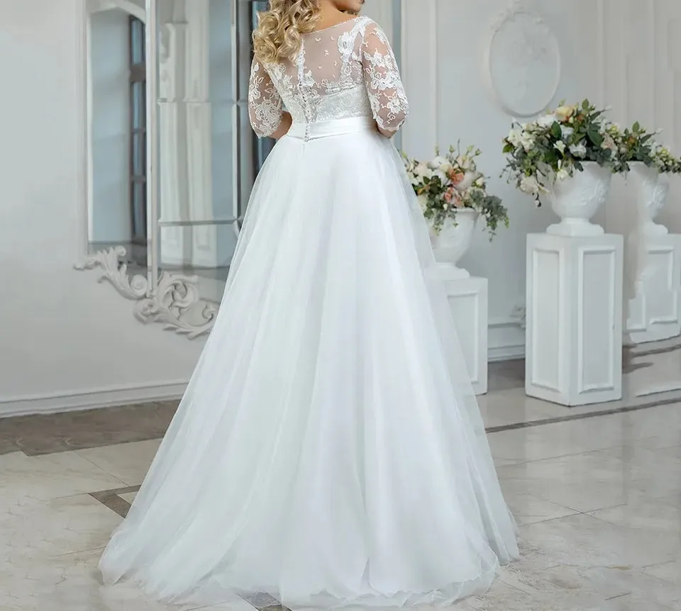 3/4 Lace Applique/Tulle Wedding Gown All Sizes/Colors