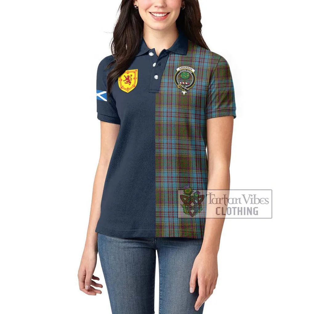 Anderson Tartan Women's Polo Shirt Alba with Scottish Lion Royal Arm Half Style