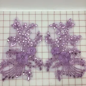 Applique - Sequined Lace Motif Pairs Lilac