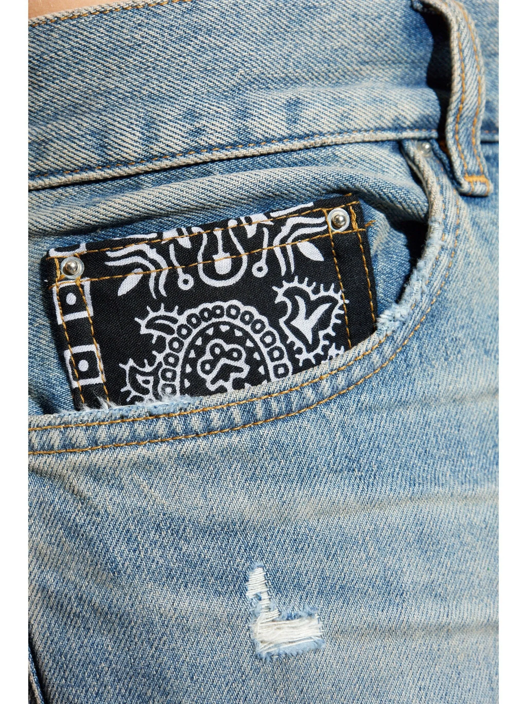 BANDANA REPAIR MID-RISE STRAIGHT-LEG JEANS