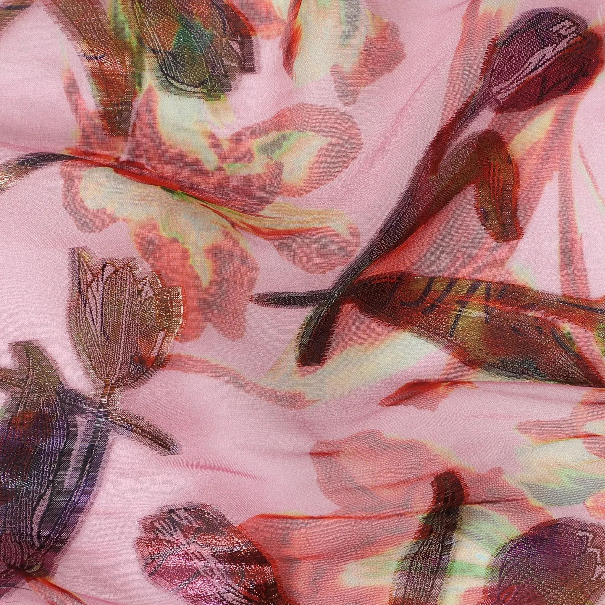 Blush Garden Silk Chiffon Fabric with Metallic Lurex, 110cm Wide – Floral Fantasy for Couture-D18391