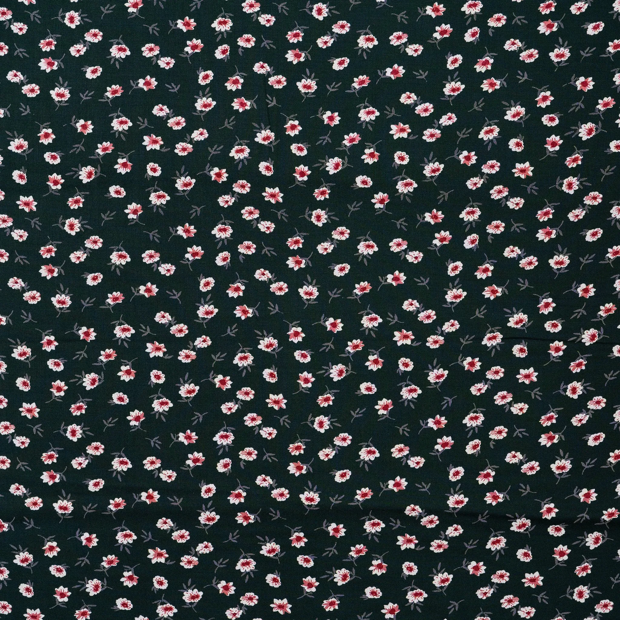 Bottle Green Rayon Floral Print Fabric