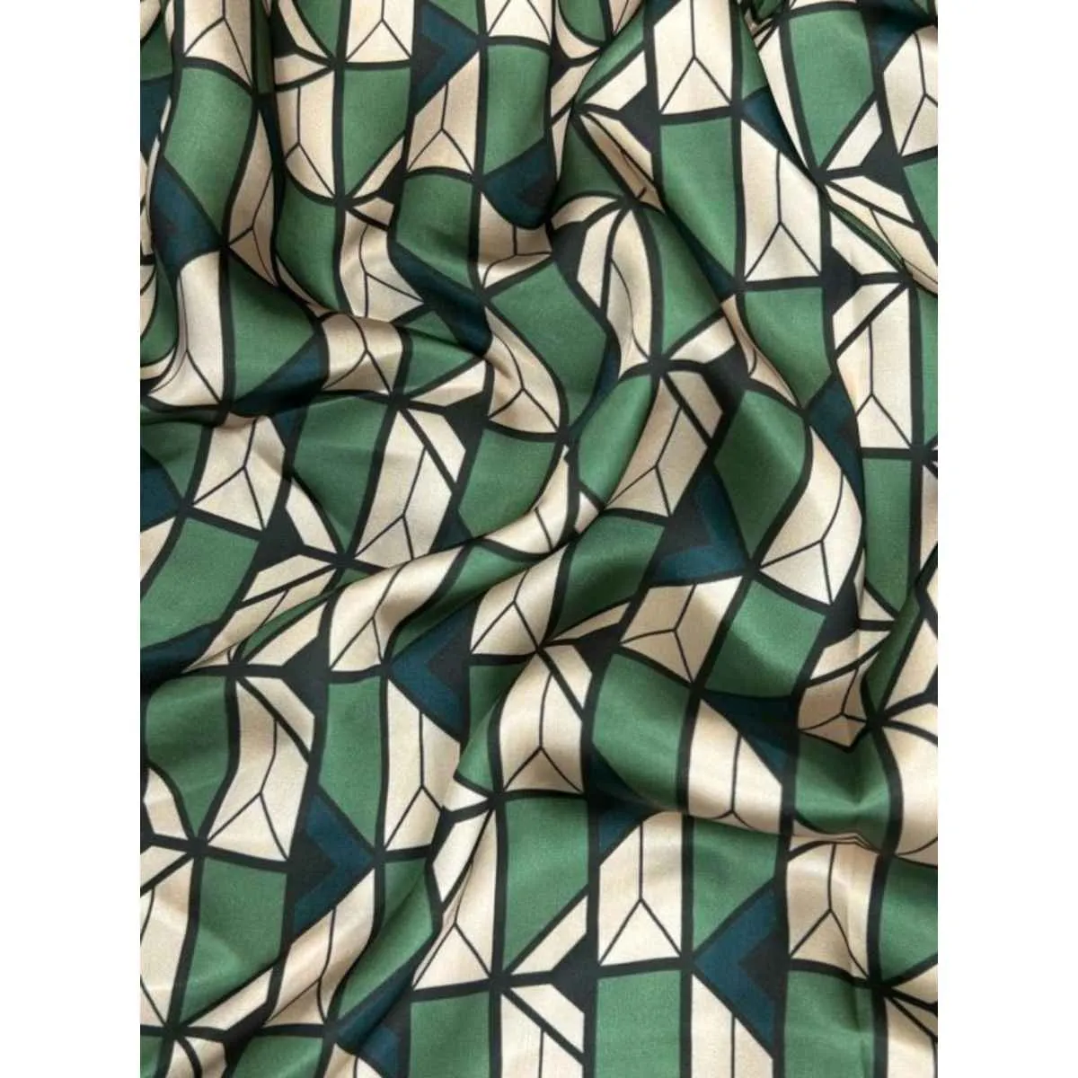 Bright Green And Cream Printed Shamoz Silk Fabric