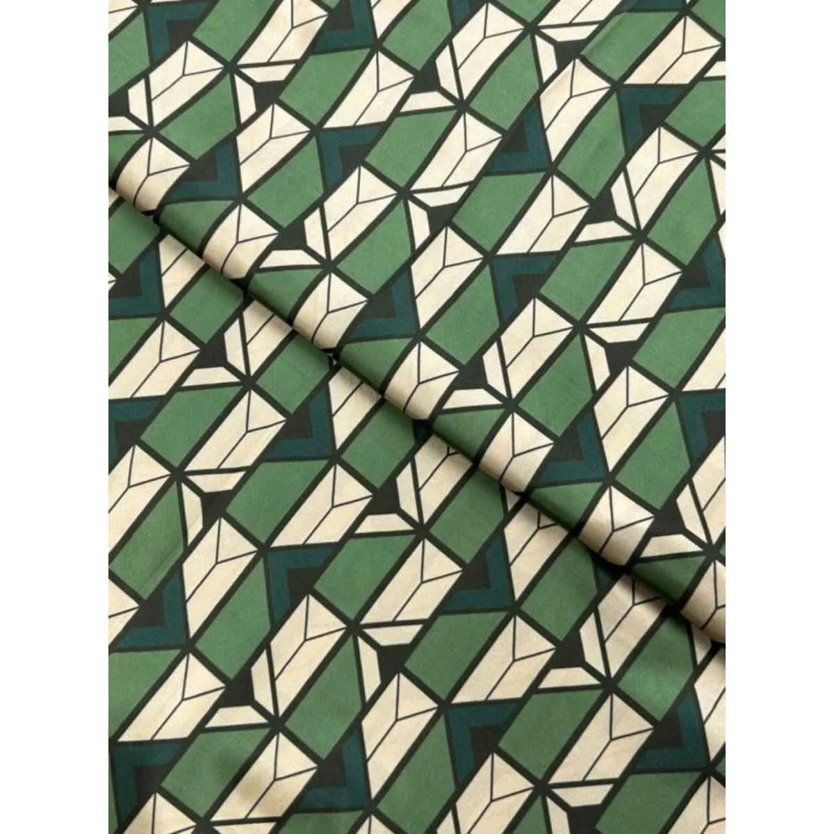 Bright Green And Cream Printed Shamoz Silk Fabric