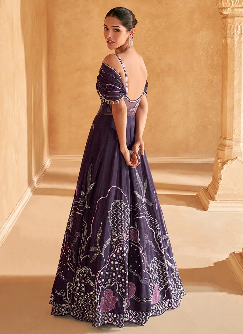 Deep Purple Embroidered Designer Gown