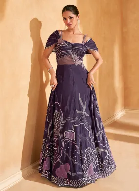 Deep Purple Embroidered Designer Gown