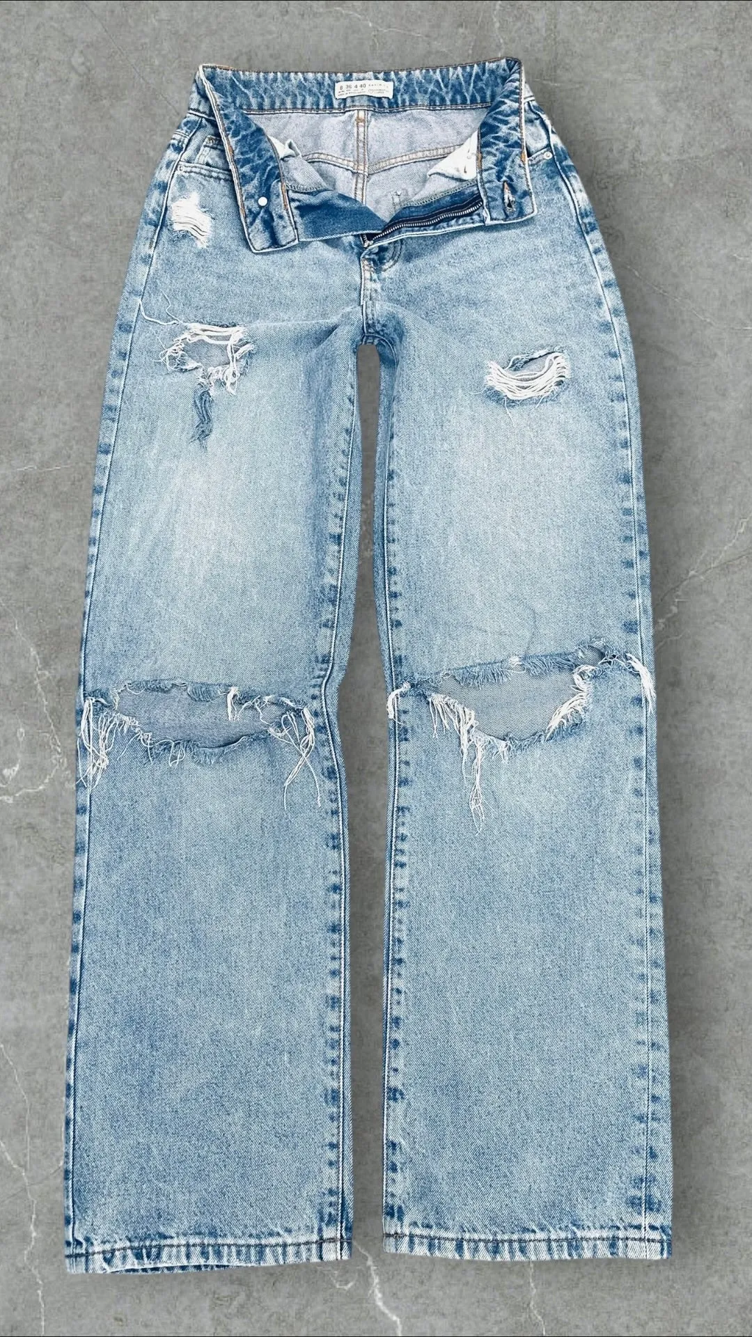 DENIM CO KNEE RIPPED WIDE LEG JEANS