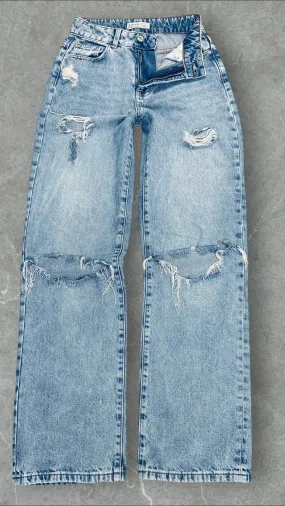 DENIM CO KNEE RIPPED WIDE LEG JEANS