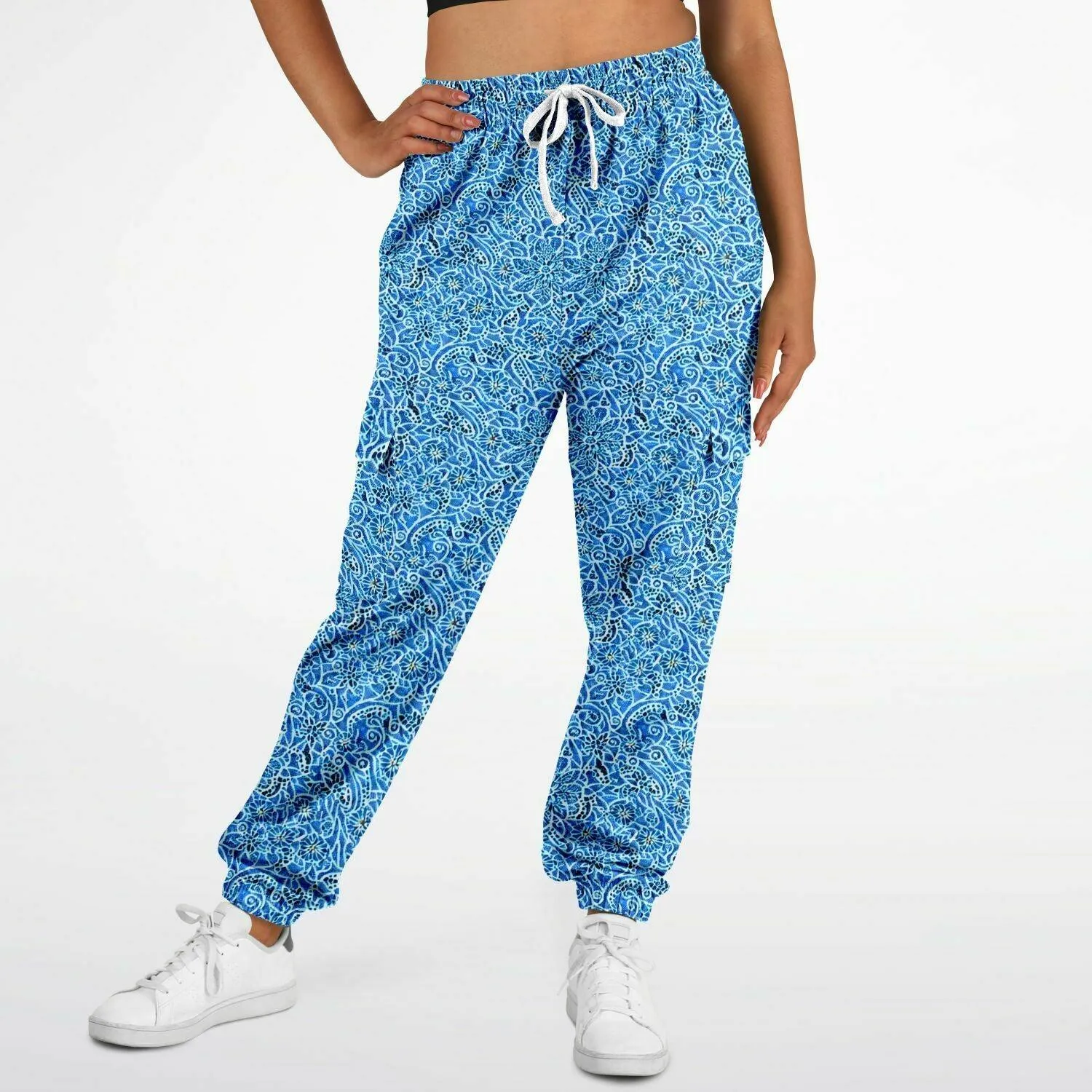 Eco-Friendly Blue Printed Cargo Sweatpants | Comfort Meets Style