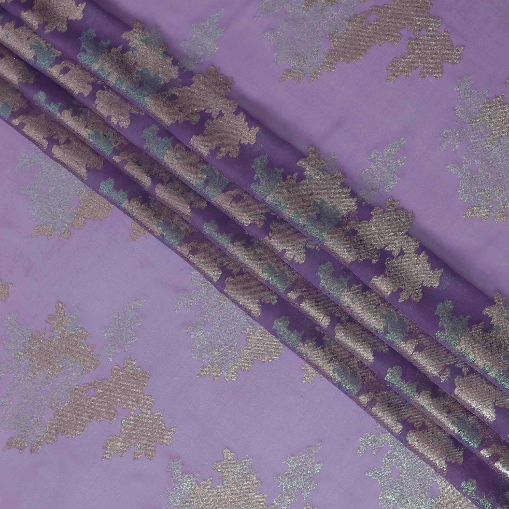 Elegant Purple Silk Chiffon Fabric with Metallic Lurex Floral Design, 110 cm Width, South Korea-D19713