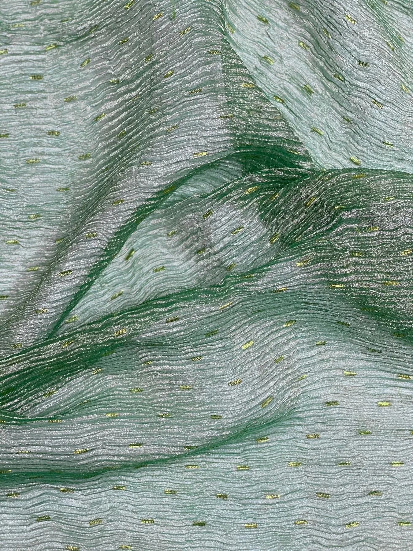 Green Speckled Metallic Crushed Organza Fabric