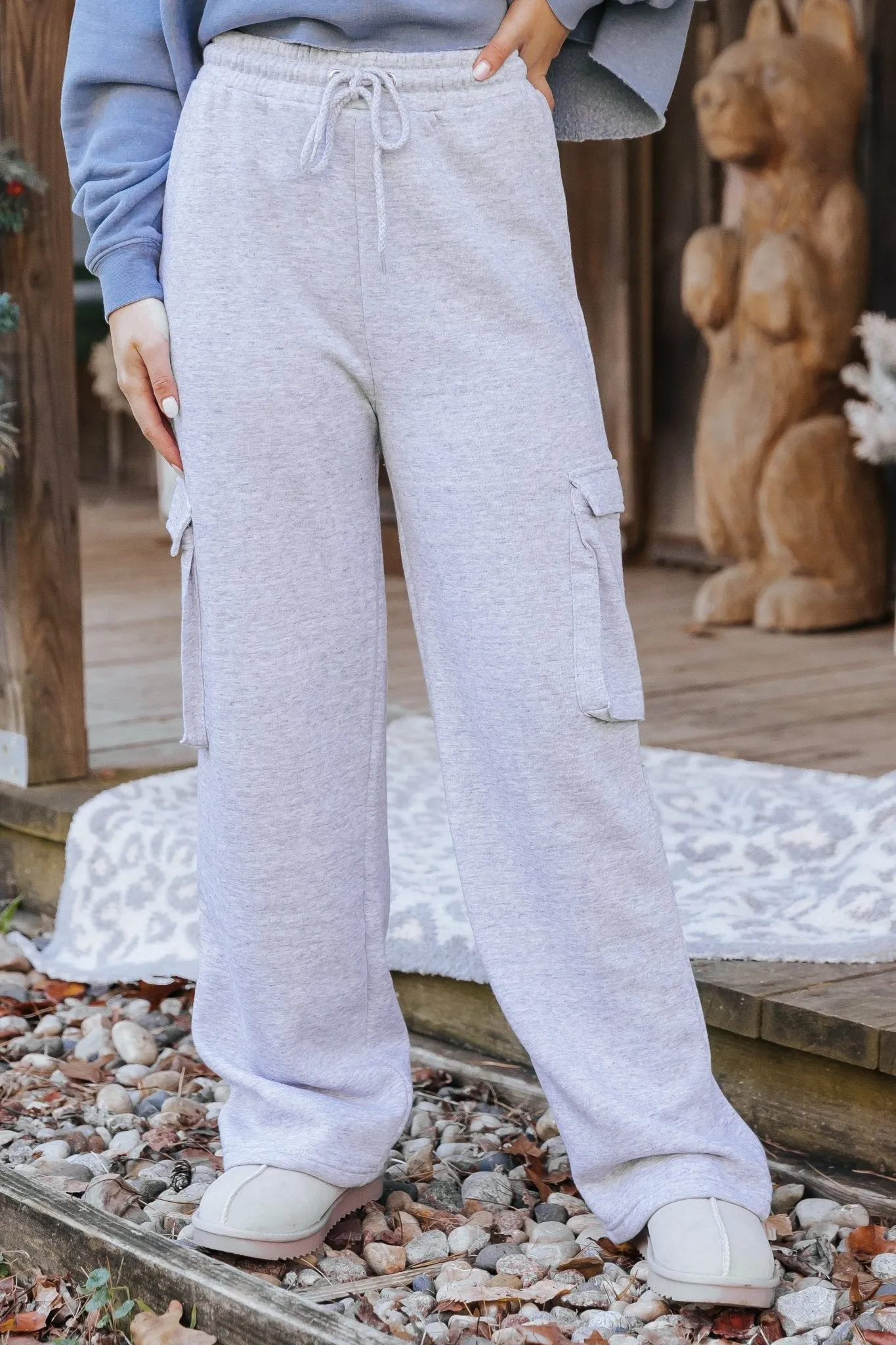 Grey Fleece Cargo Pants