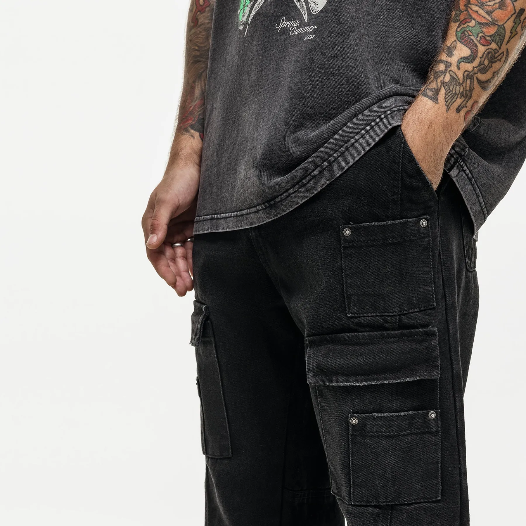 Heavy Utility Washed Black Denim Jeans (Final Sale)