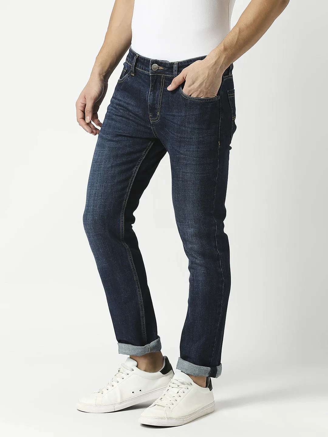 Indigo Blue Slim Straight Stretch Denim