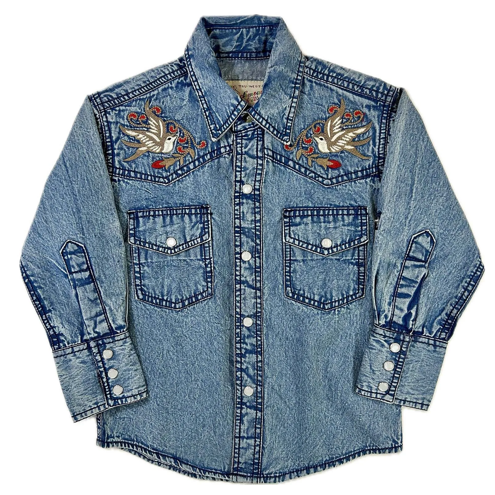 Kid's Denim Flying Swallows Embroidered Western Shirt