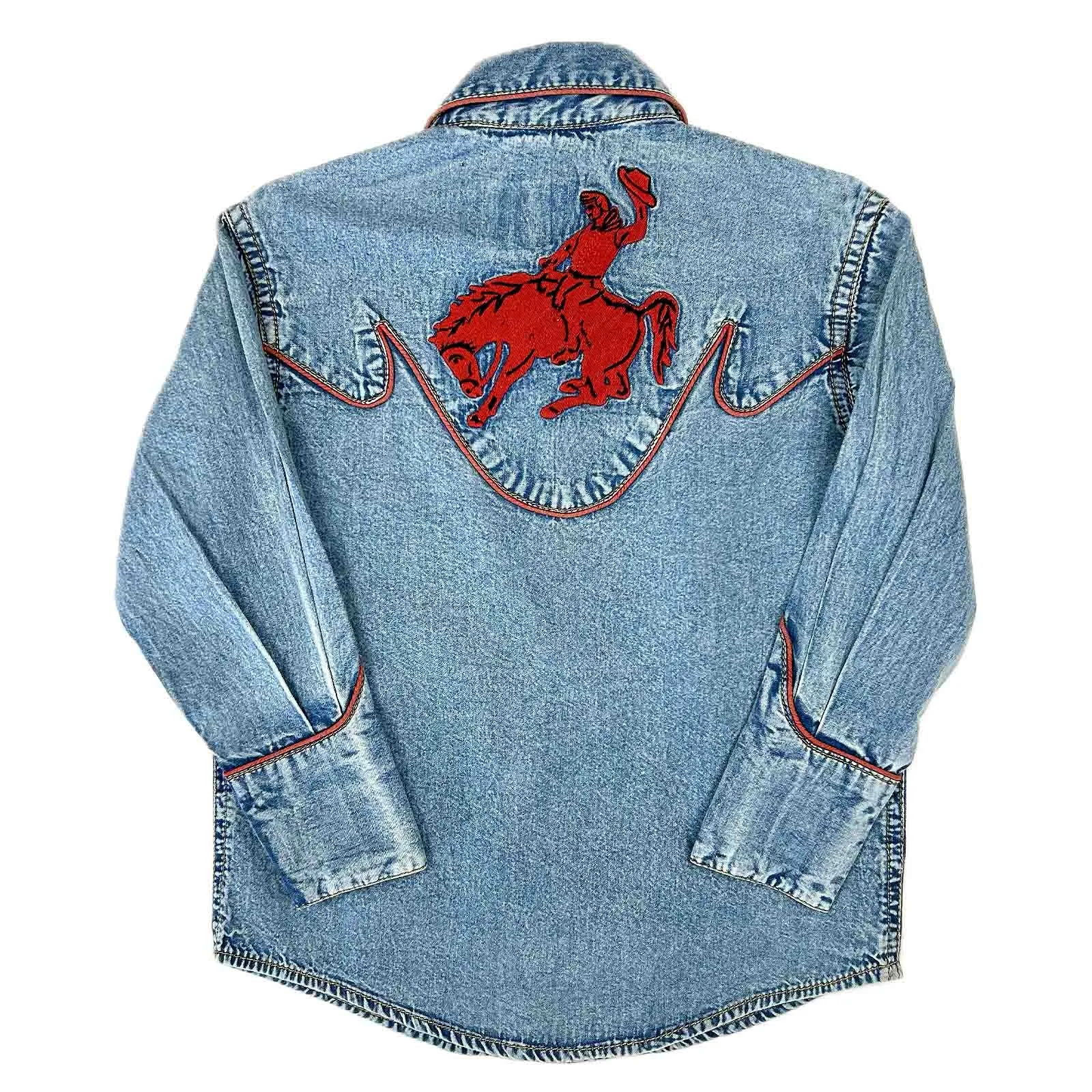 Kid's Vintage Denim Bronc Embroidered Western Shirt