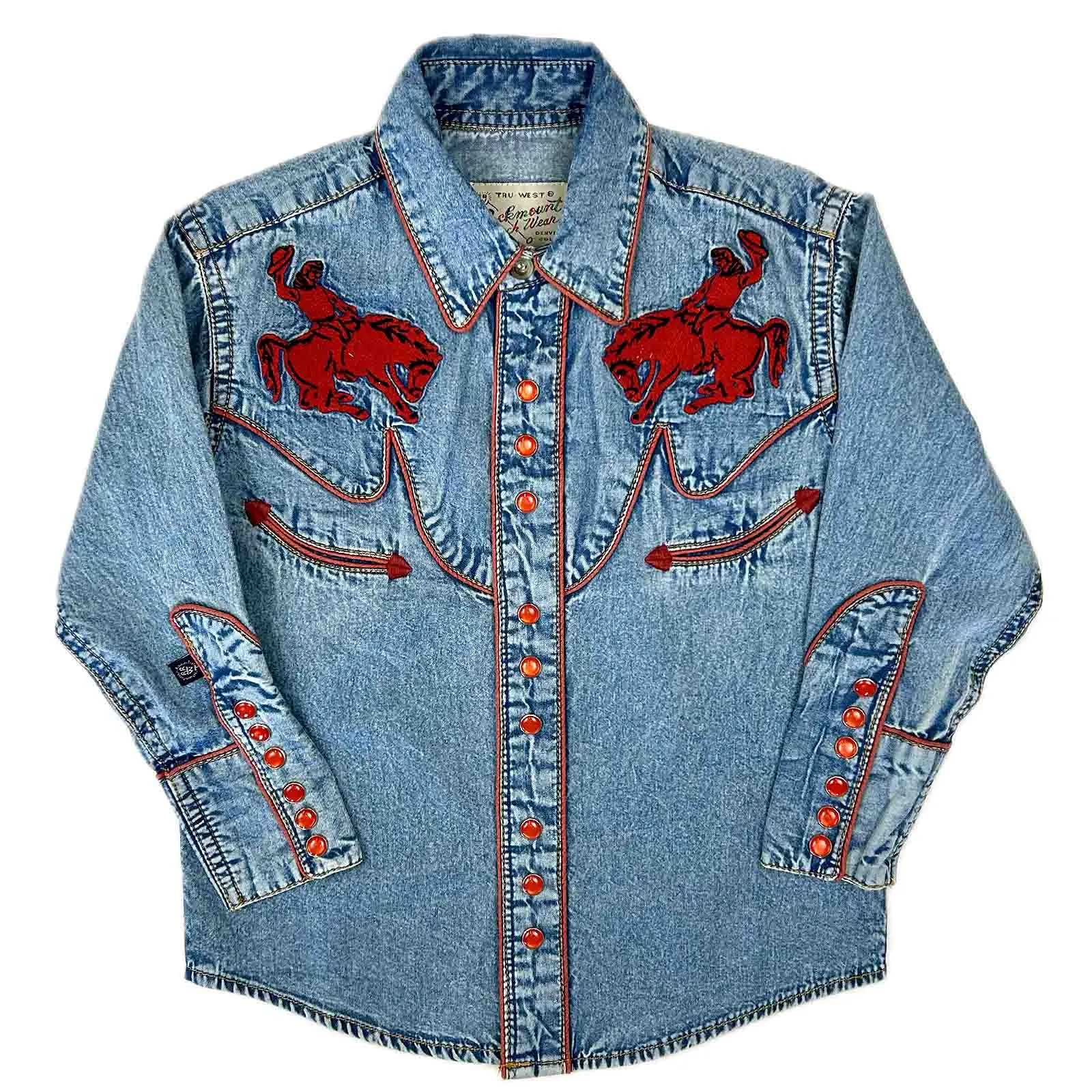 Kid's Vintage Denim Bronc Embroidered Western Shirt