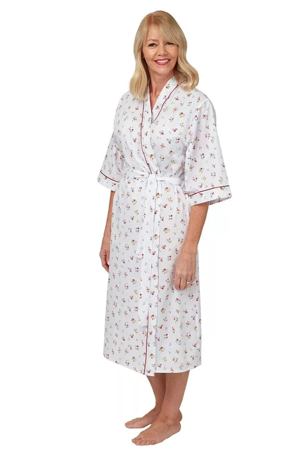 Ladies Pink Floral Poly Cotton Dressing Gowns Robes Wrap