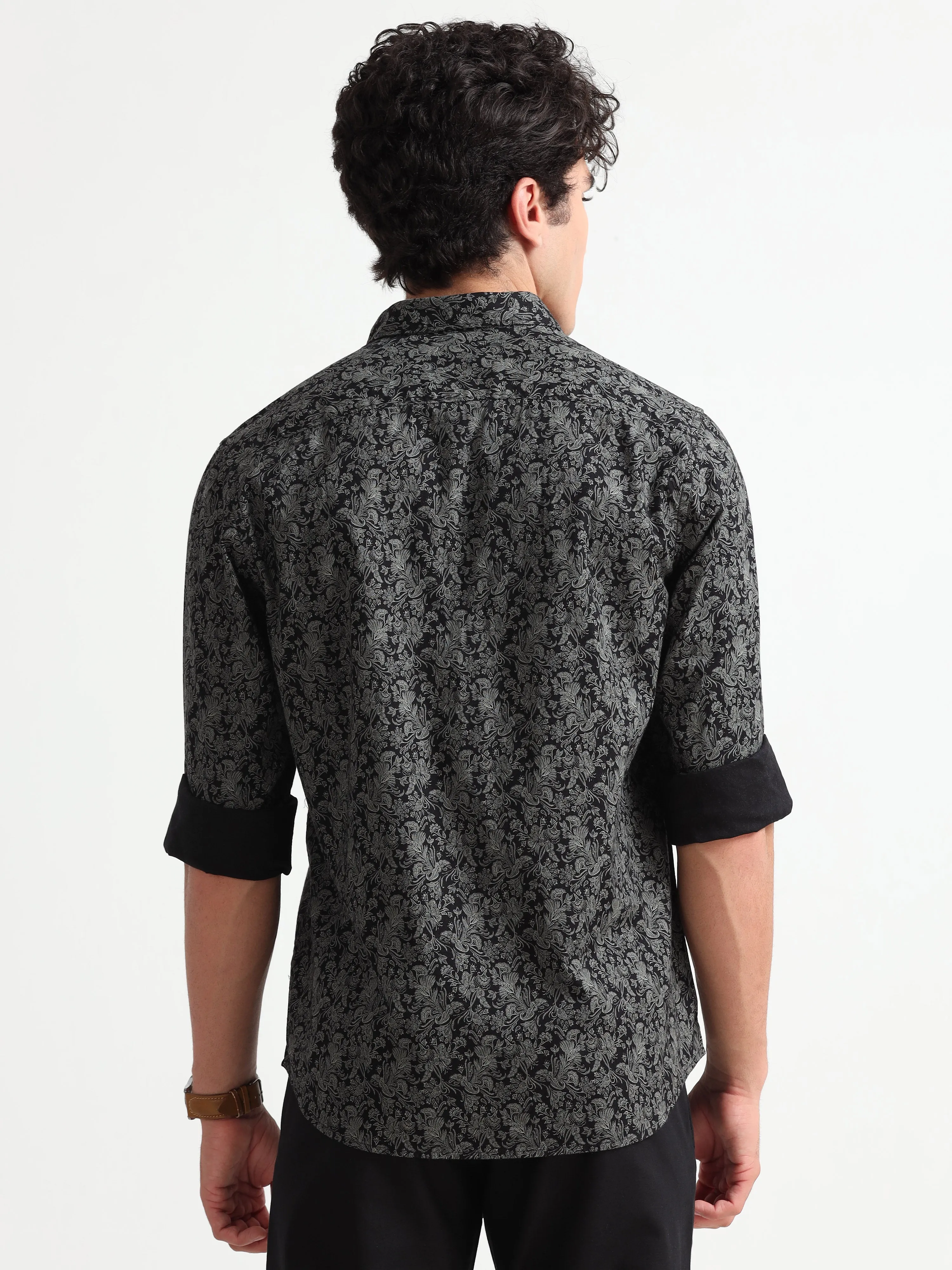 MEN'S BLACK PRINT  SLIM FIT SHIRT