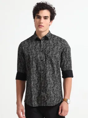 MEN'S BLACK PRINT  SLIM FIT SHIRT