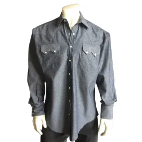 Men's Navy Blue Cotton Chambray Western Shirt