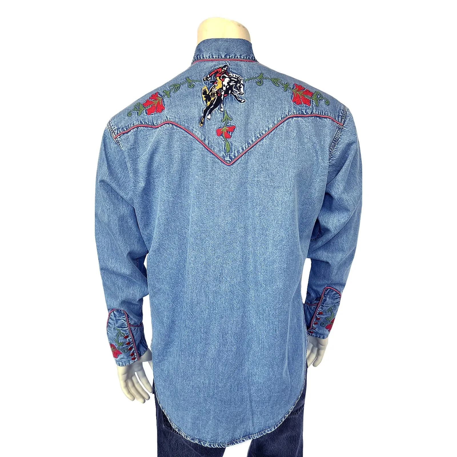 Men's Vintage Denim Bronc Embroidered Western Shirt