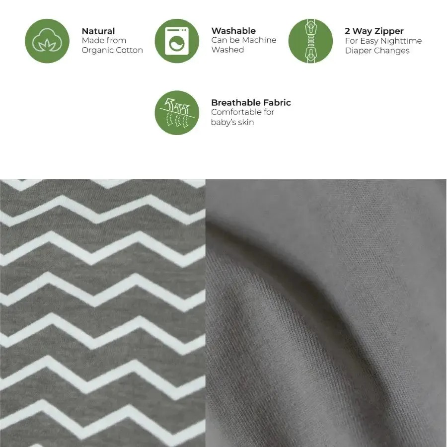 Moon Organic Sleep Gown, Set of 2, Zigzag (Grey)