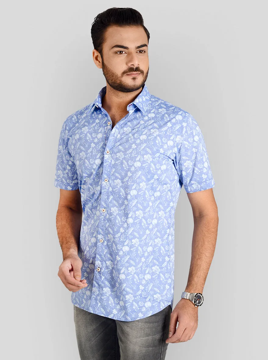 Morning Sky Blue Printed Slim Fit Casual Shirt | JadeBlue