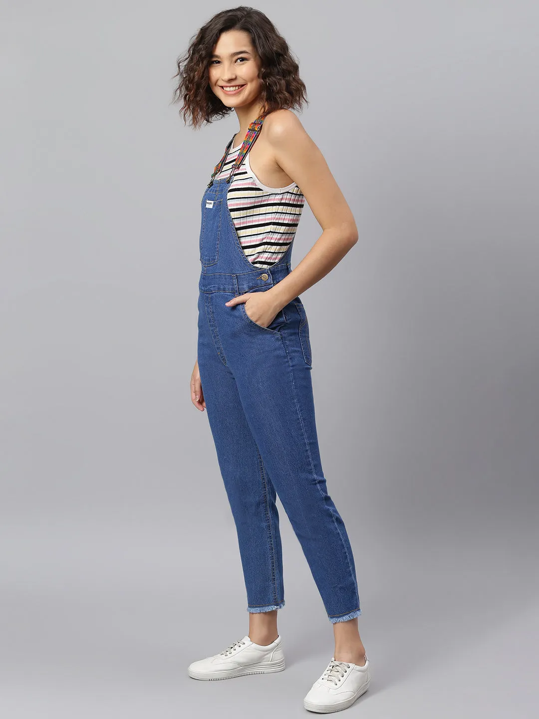 NaughtyDungaree® Womens Denim Dungaree with Embroidered Straps