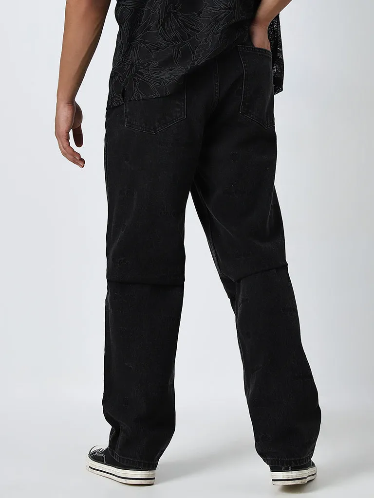 Nuon Black Faded Mid - Rise Relaxed - Fit Jeans