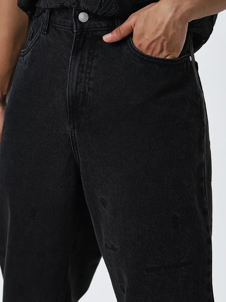 Nuon Black Faded Mid - Rise Relaxed - Fit Jeans