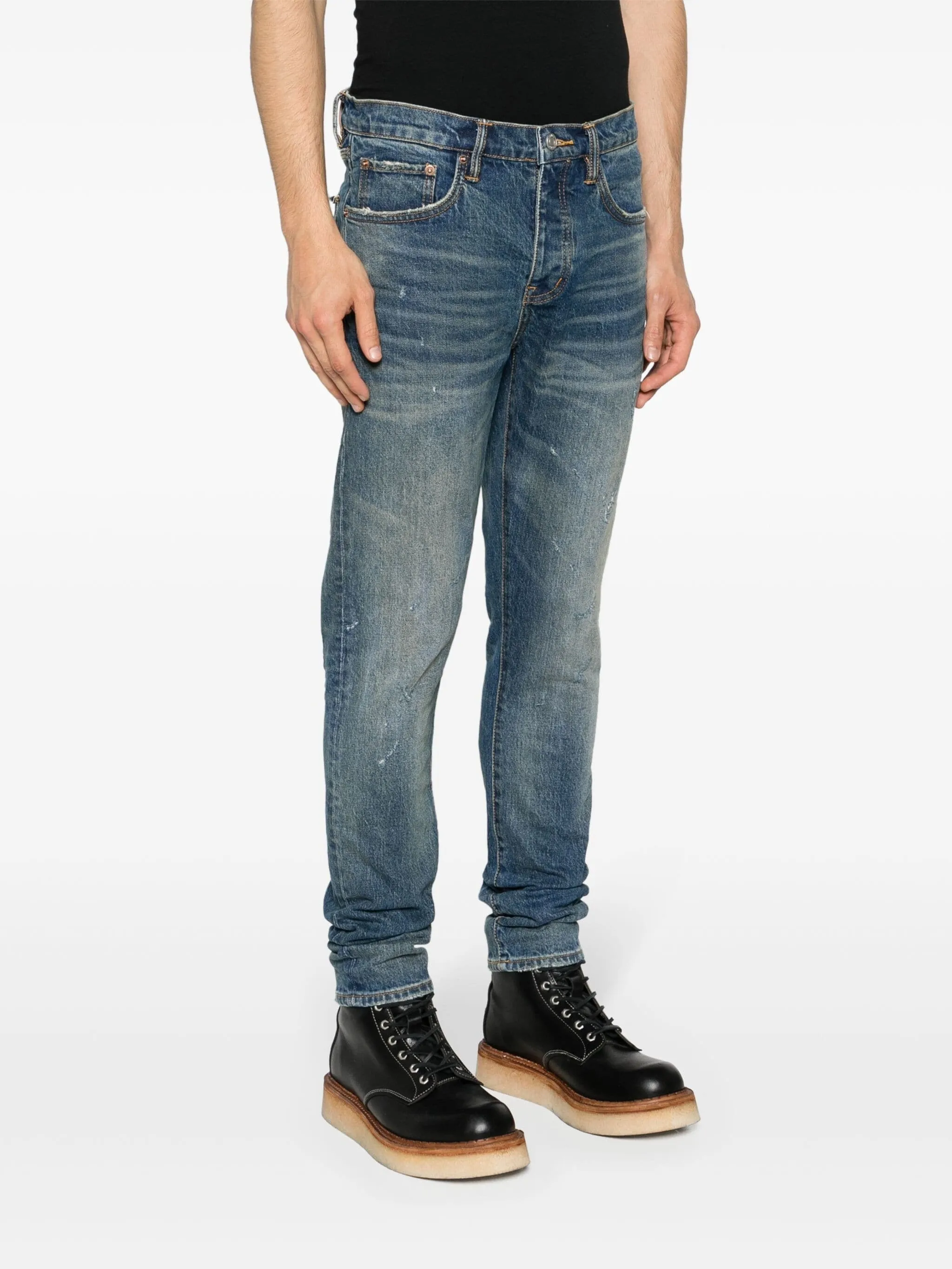 P001 LOW-RISE WHISKERING EFFECT SKINNY JEANS