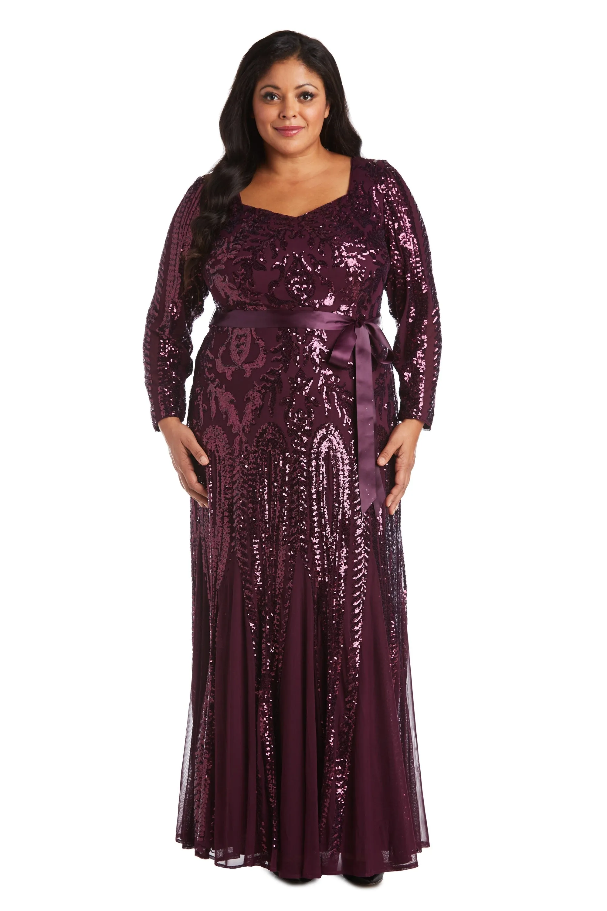 Plus Size Sequined Evening Gown with Long Sleeves