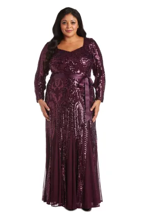 Plus Size Sequined Evening Gown with Long Sleeves