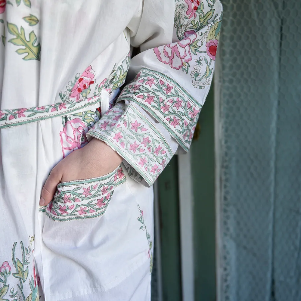 Powell Craft Pink and Mint Green Floral Print Dressing Gown