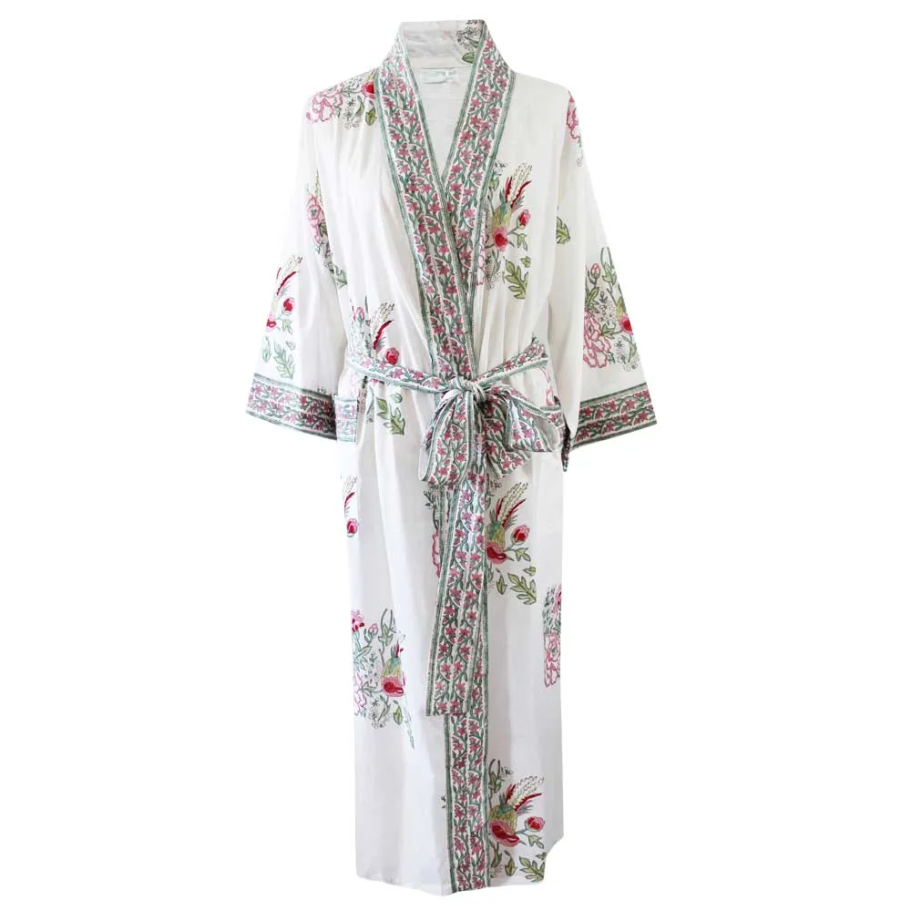 Powell Craft Pink and Mint Green Floral Print Dressing Gown