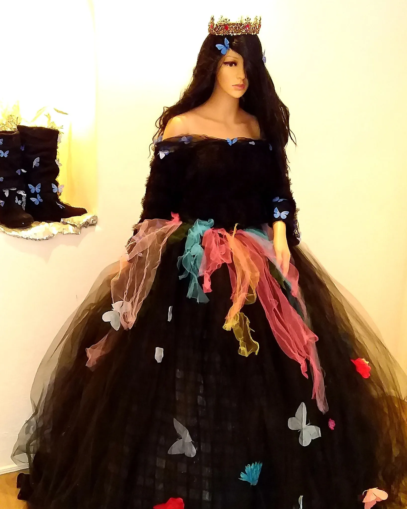 "BRANWYN" Gothic Romance Black Tulle Butterfly Sweater Wedding Ballgown Set