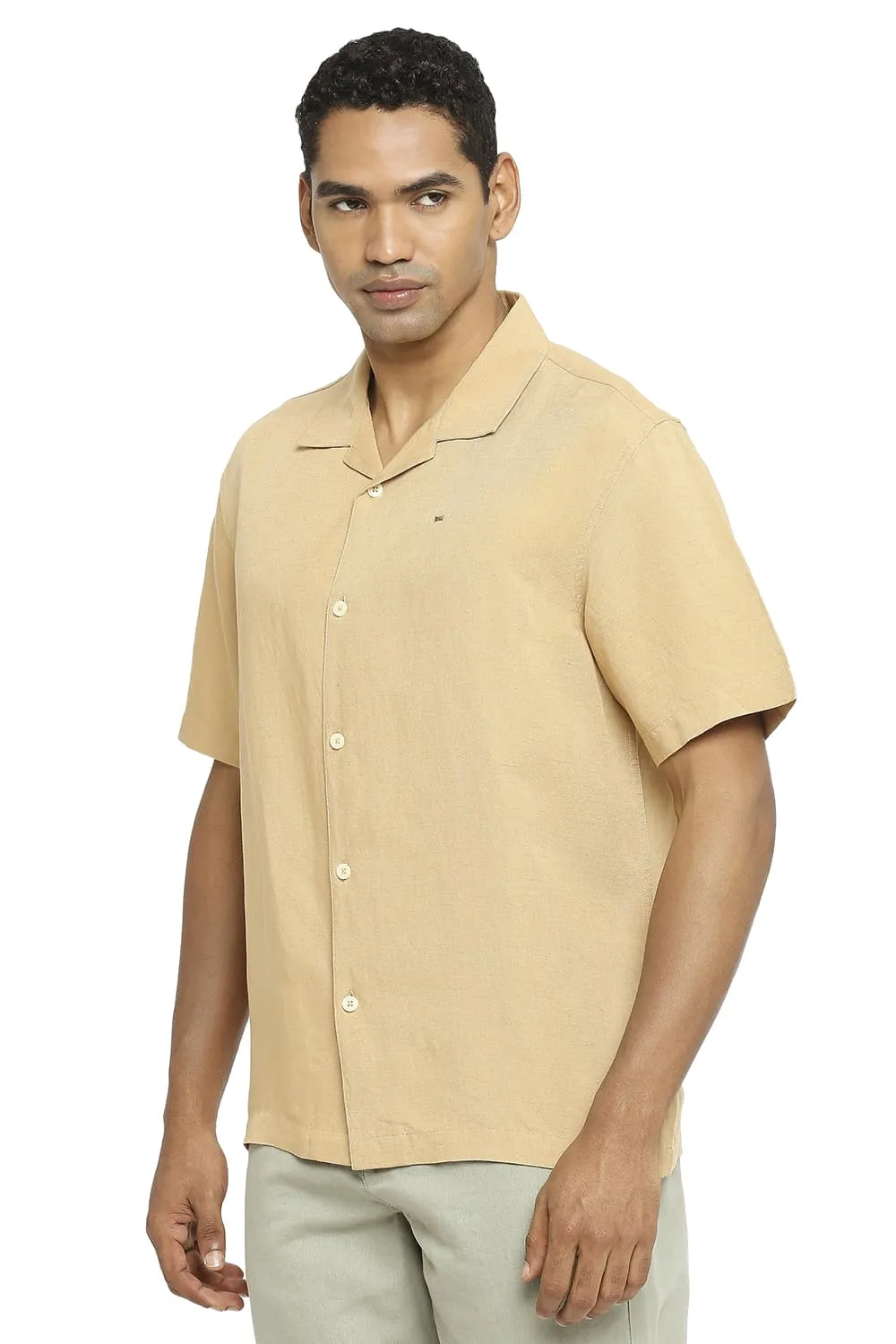 Relaxed Fit Linen Viscose Halfsleeves Shirt