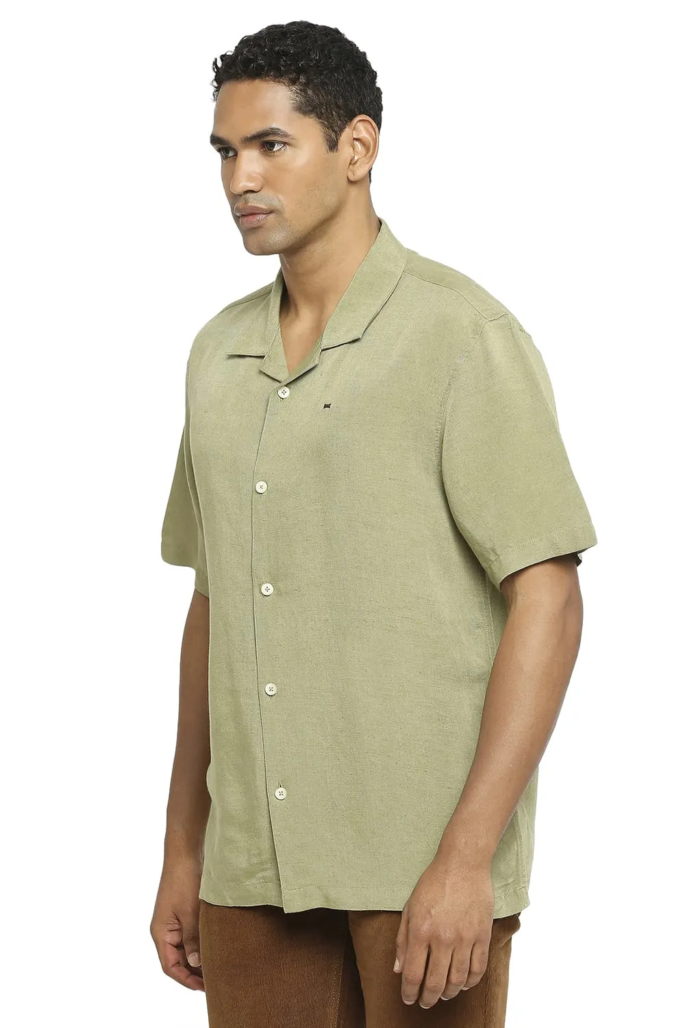 Relaxed Fit Linen Viscose Halfsleeves Shirt