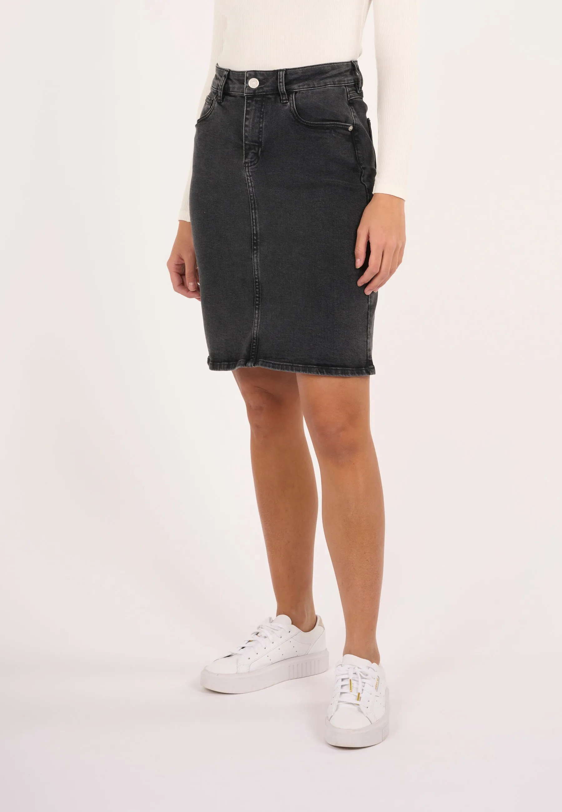 Rinse black mid length denim skirt - Rinse black