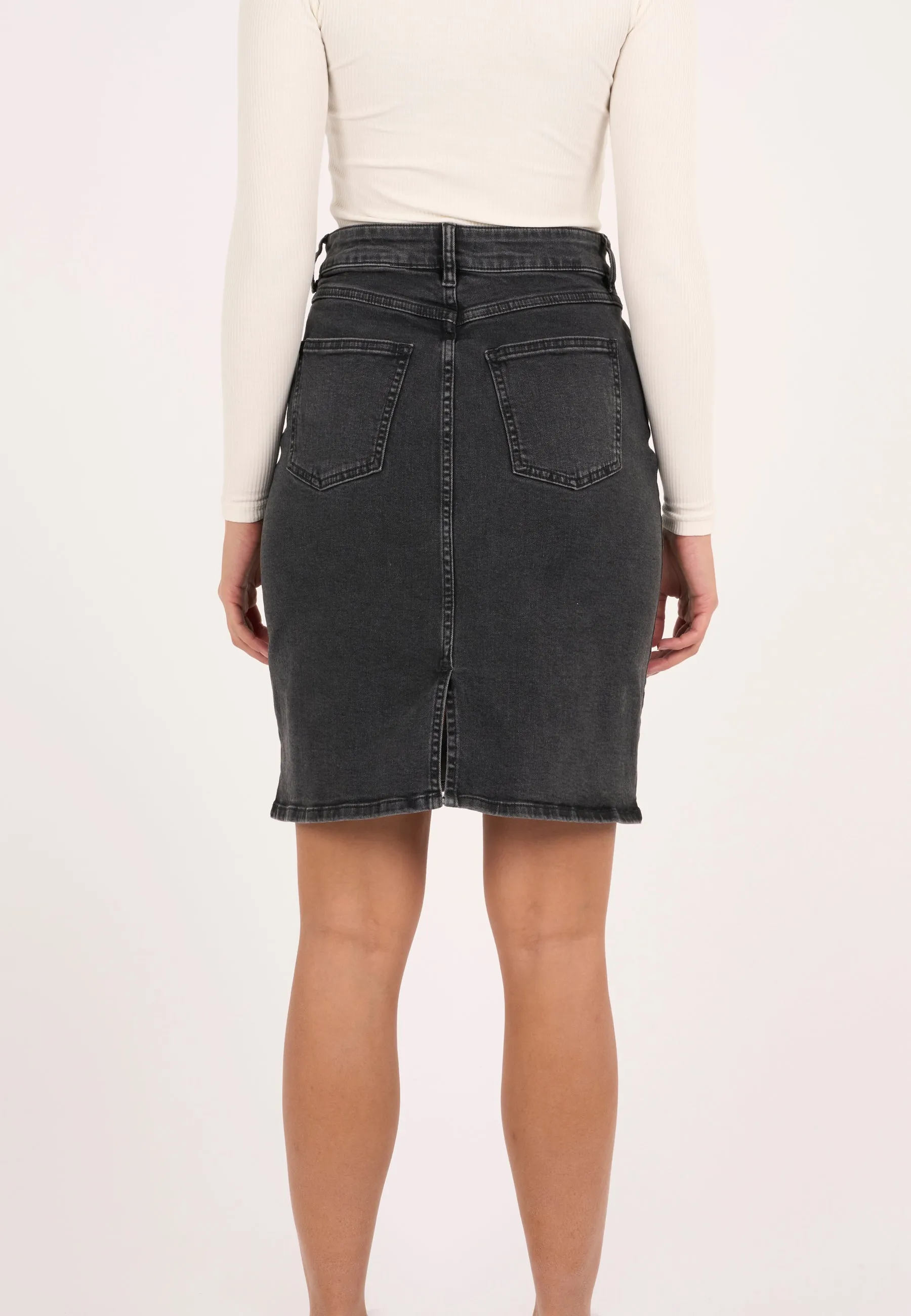 Rinse black mid length denim skirt - Rinse black