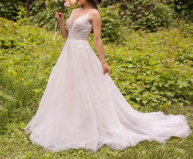 Romantic Lace/Tulle Spaghetti Strap Wedding Gown All Sizes/Colors