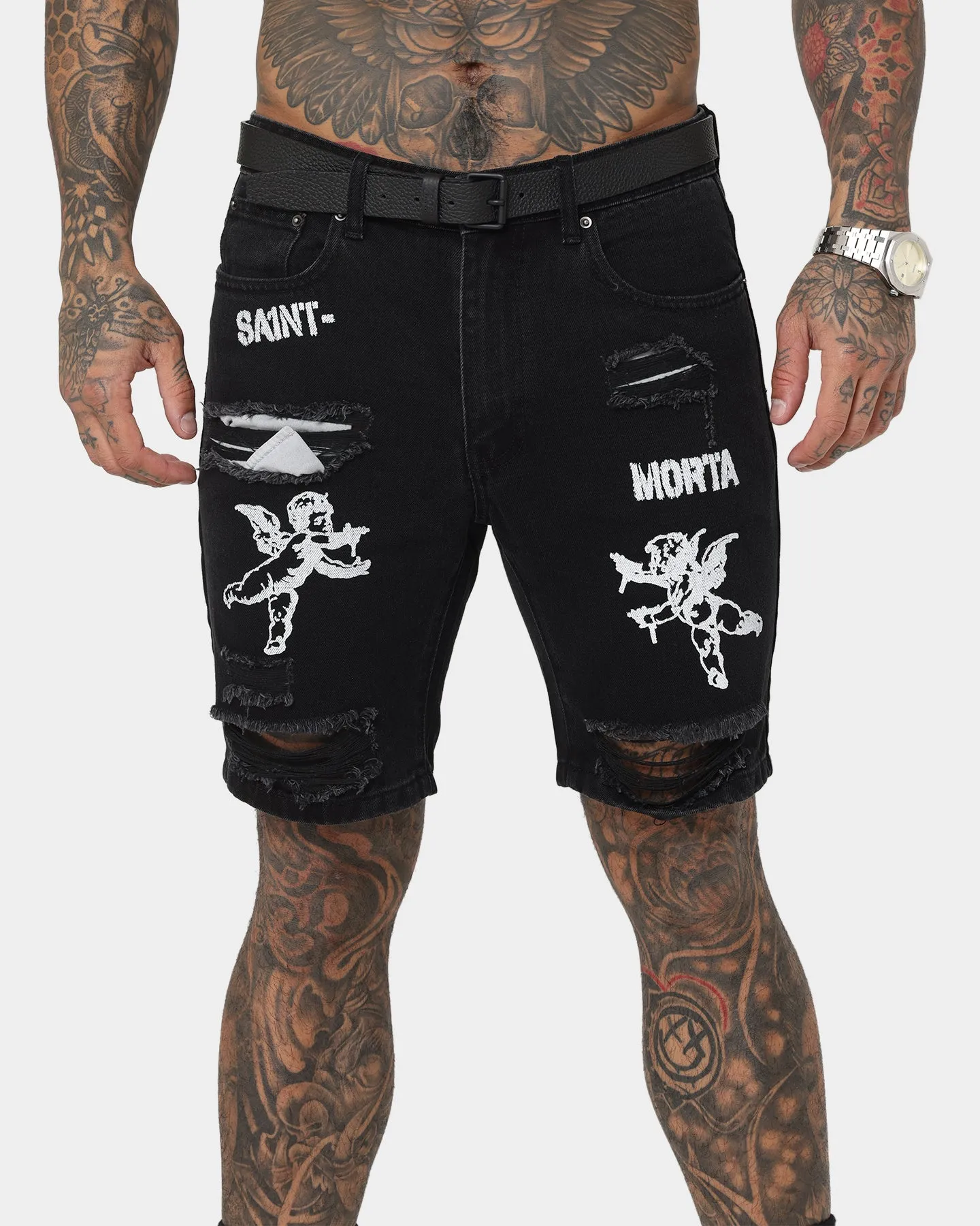 Saint Morta Lil Uzi Distressed Denim Shorts Vintage Black