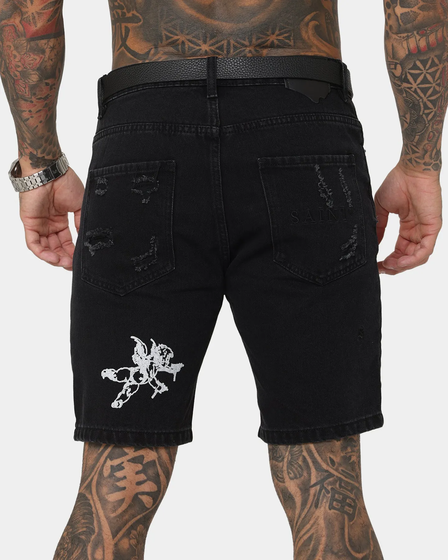 Saint Morta Lil Uzi Distressed Denim Shorts Vintage Black