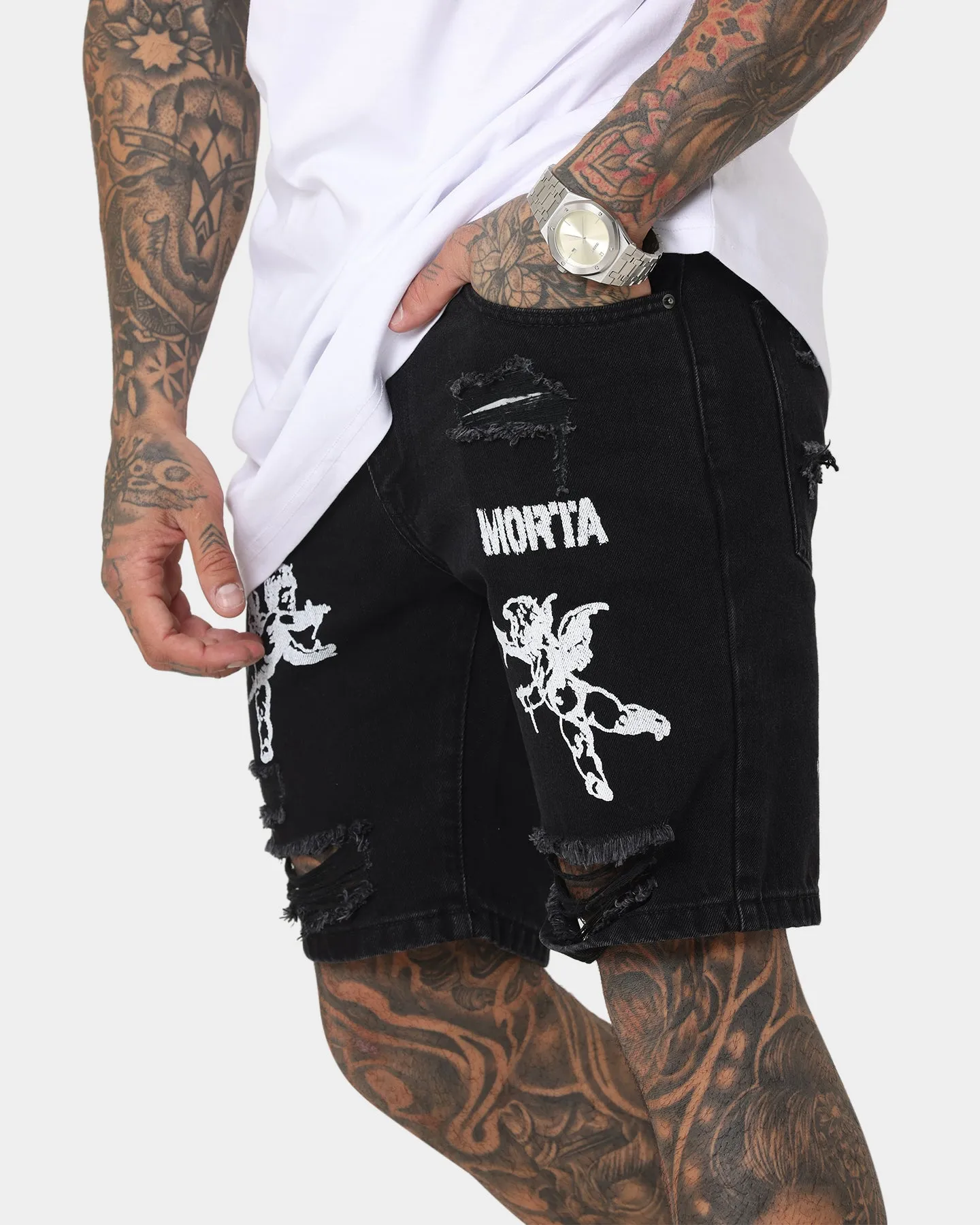 Saint Morta Lil Uzi Distressed Denim Shorts Vintage Black