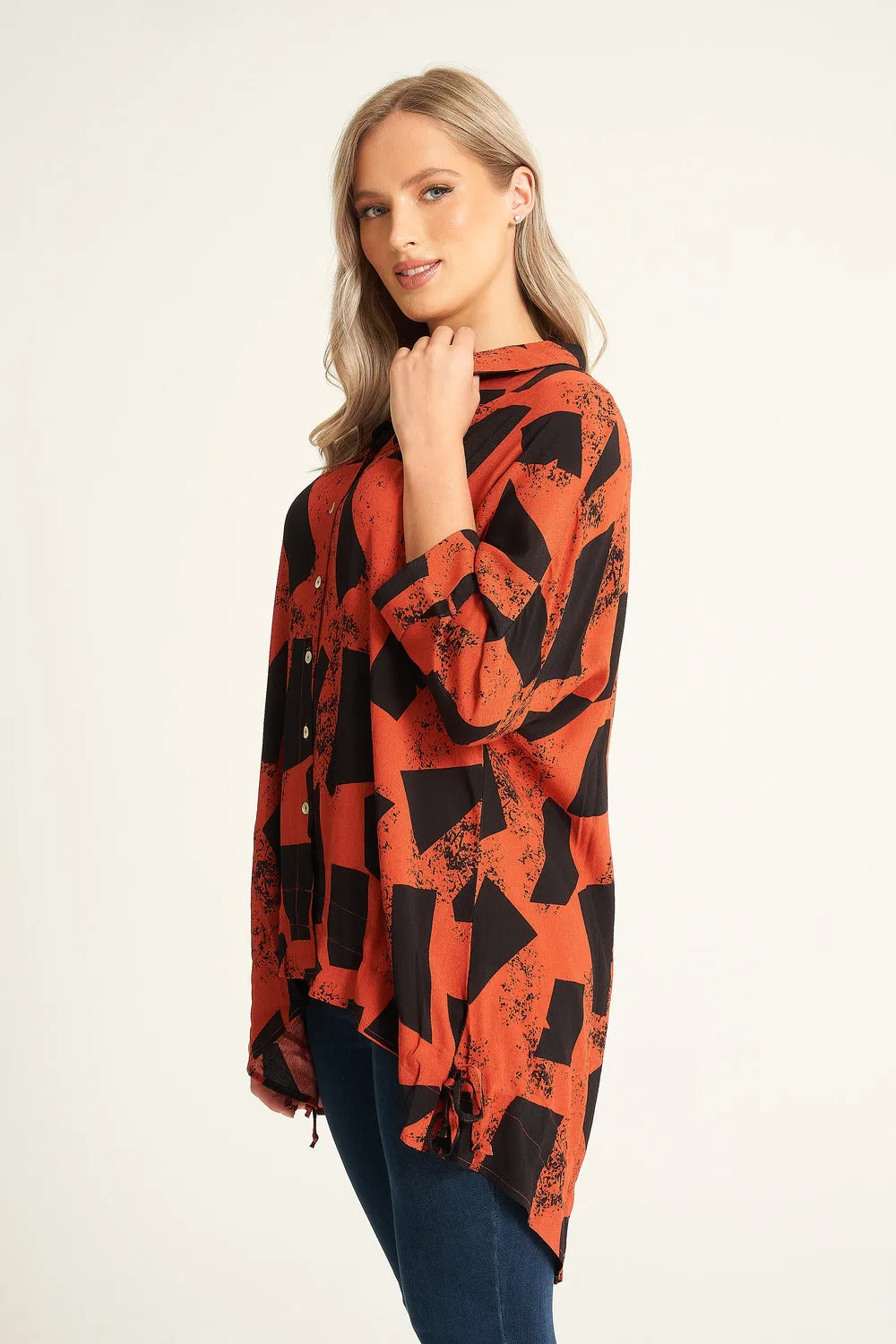 Saloos Geometrical Print Button Through Blouse Shirt