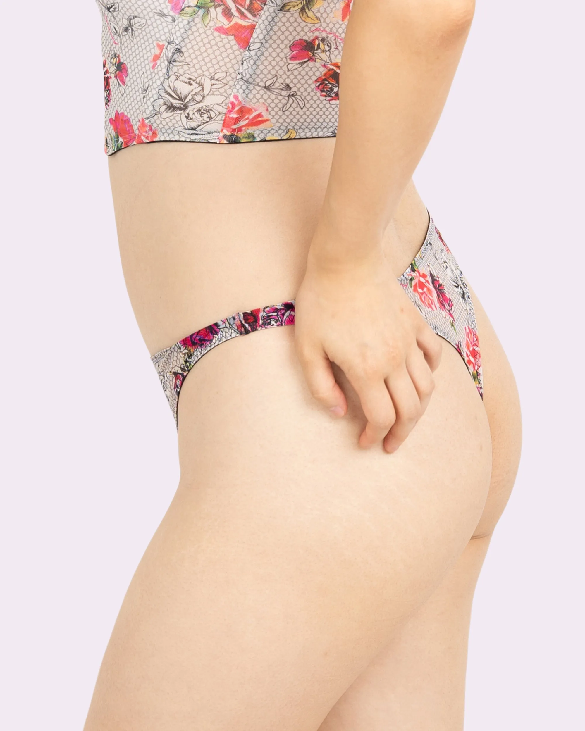 Silky Mesh Low Rise Thong | Silky Mesh (Tattoo Floral)