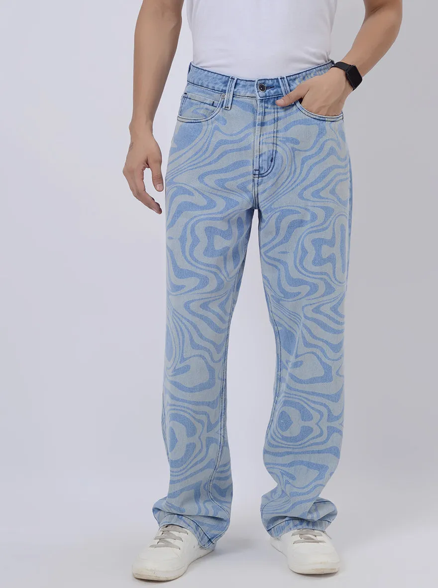 Sky Blue Washed Relax Fit Baggy Denim | JadeBlue