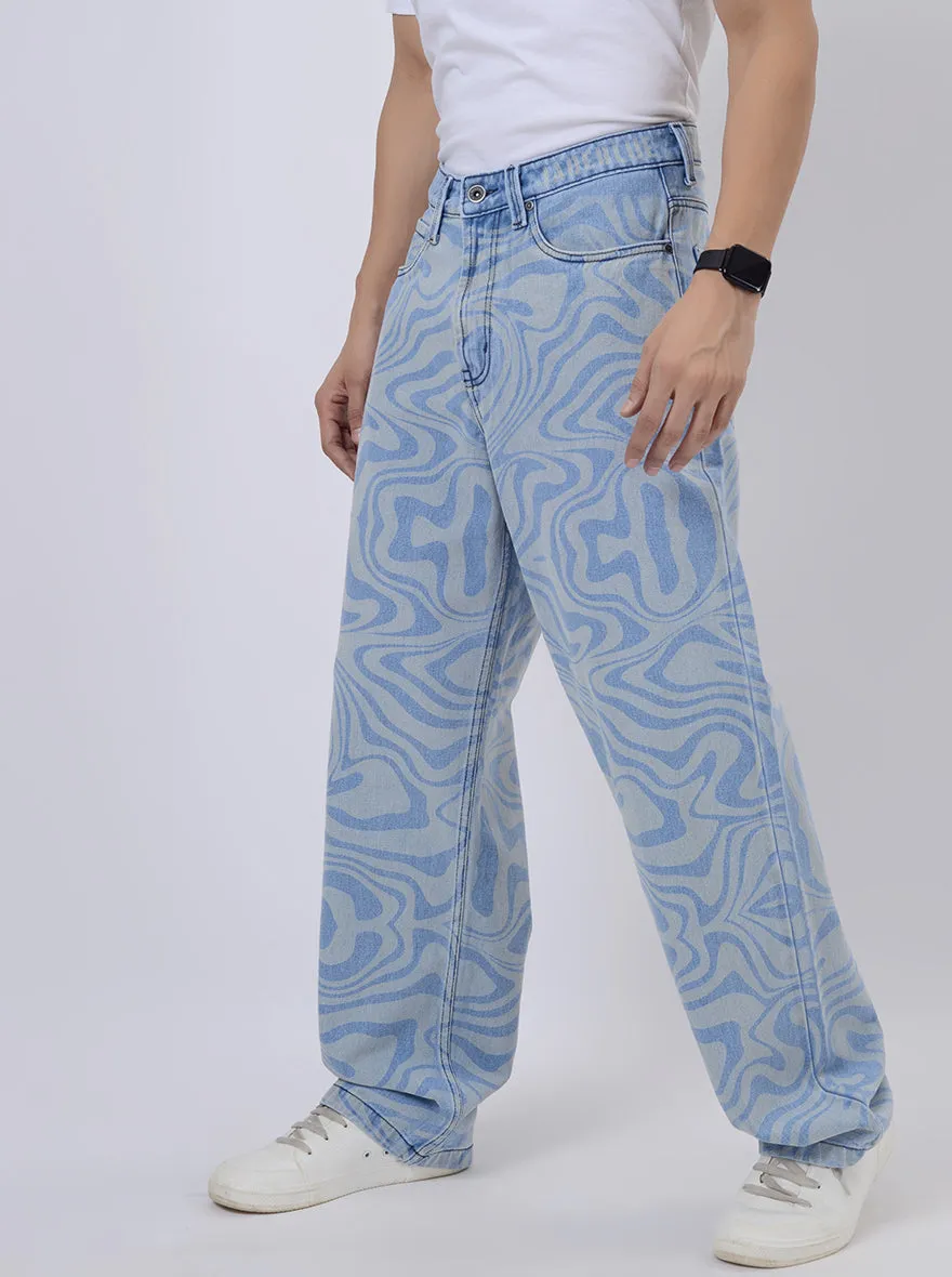 Sky Blue Washed Relax Fit Baggy Denim | JadeBlue