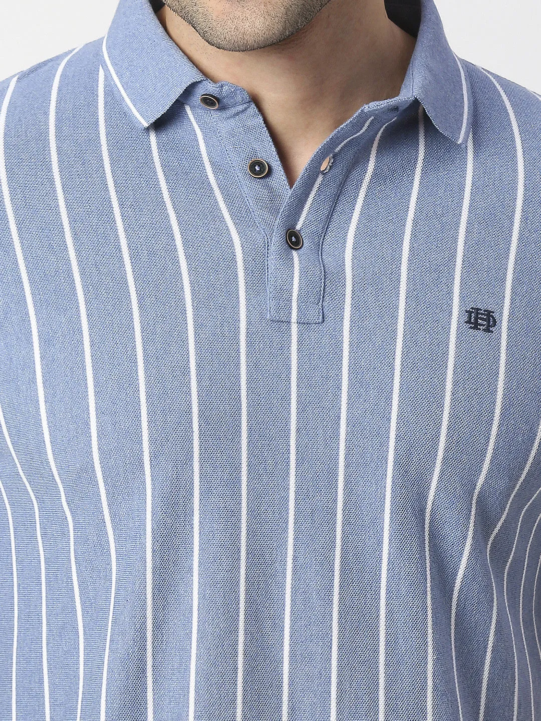 Sky Melange Verticle Striped Pique Polo T-shirt